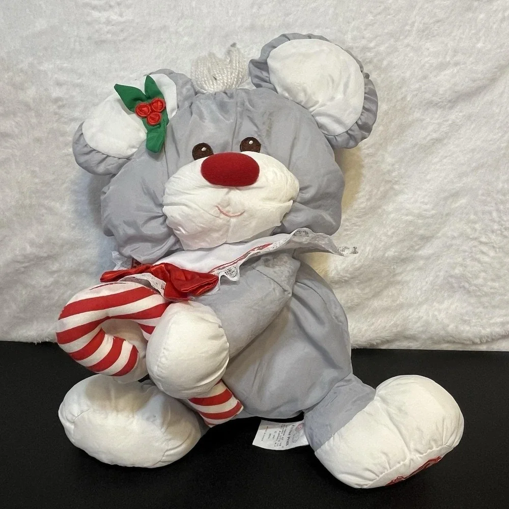 Fisher Price Puffalumps Plush Christmas Santa Mouse Candy Cane Vintage 1987